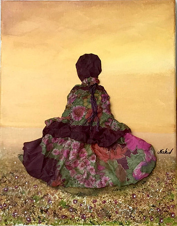 Tableau #12-34 11”x14” Acrylic on canvas silk fabric.